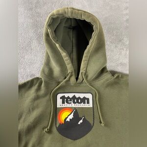 Teton Gravity Research Mountain Hoodie Sweatshirt Mens M Green Pullover Logo